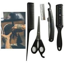 5Pc Beauty Barber Hair Scissors Shear Shaving Razor And Comb Set