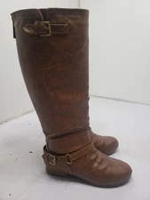 Top Moda Womens Zipper Military Low Flat Heel Buckle Riding Knee High Boot Shoes