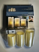 NORTH POINT FLAMELESS SET OF 3 FLICKERING LED CANDLES WITH IR REMOTE CONTROL