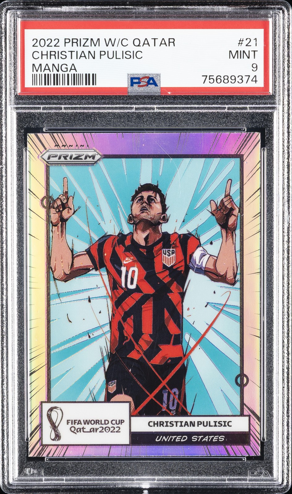 2022 PANINI PRIZM WORLD CUP QATAR MANGA #21 CHRISTIAN PULISIC PSA 9