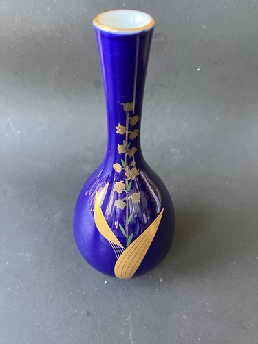 Fukagawa Cobalt Blue Bud Vase With Gold Accents Arita Japan - Picture 1 of 8