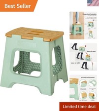 Durable Compact Step Stool in Green Bamboo - Perfect for Kitchen  Closet Use