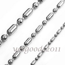 1.5mm-4mm 10"-100" Silver Stainless Steel Ball Oval Bead Necklace Chain HN14