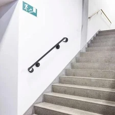 2/3/4/5 Feet Wrought Iron Handrail Stair Railing Wall Mounted Matte Black Rail