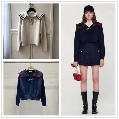 Sandro Sailor Collared Knit Top Long Sleeve Loose Sweater Top for Women