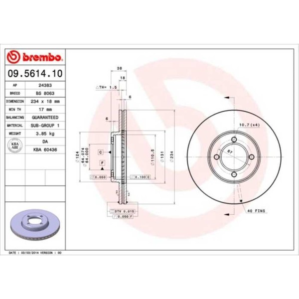 Brembo 2X Bremsscheibe Vorne 234 InnenbelüFtet FüR Toyota Corolla Coupe-image