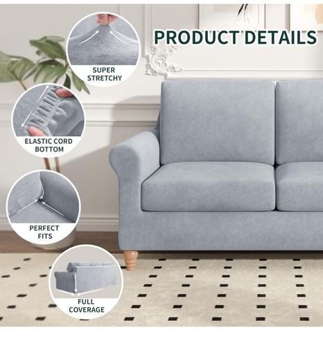 5 Pieces Sofa Slipcover Sets Couch Cover Sets Chenille Sofa 4+1 Silver Gray - Picture 3 of 6