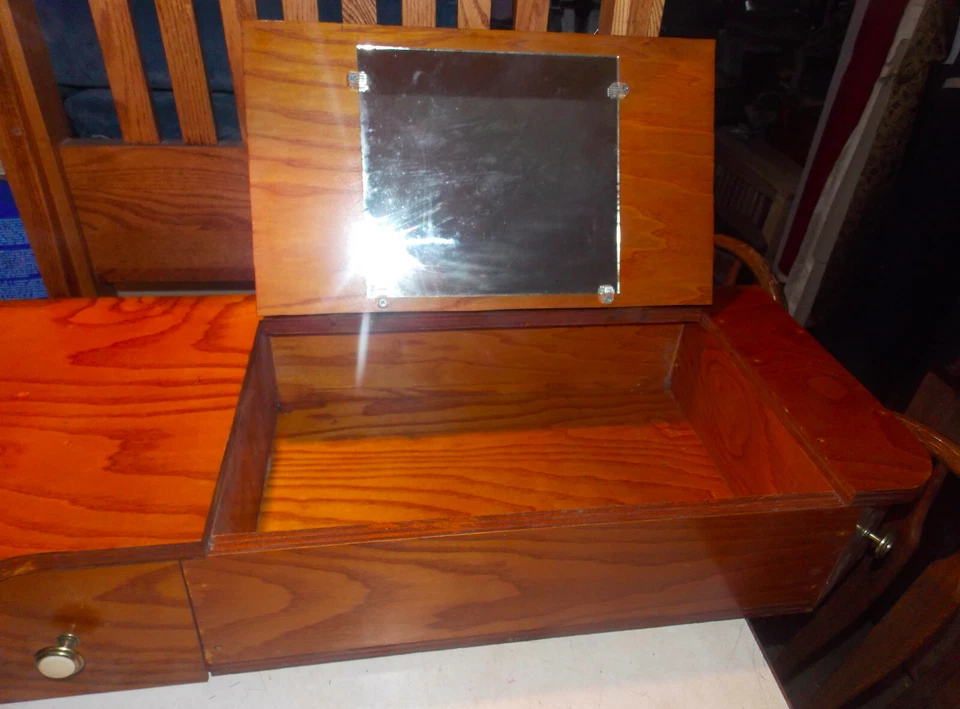 松木墙桌带镜像/悬挂桌/墙面梳妆台 — 第 2/4 张图片