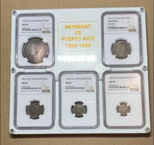 1895 Puerto Rico Coins 1. Peso 20c 1896 40c 10c 5c Toned NGC 🇵🇷🇵🇷🇵🇷
