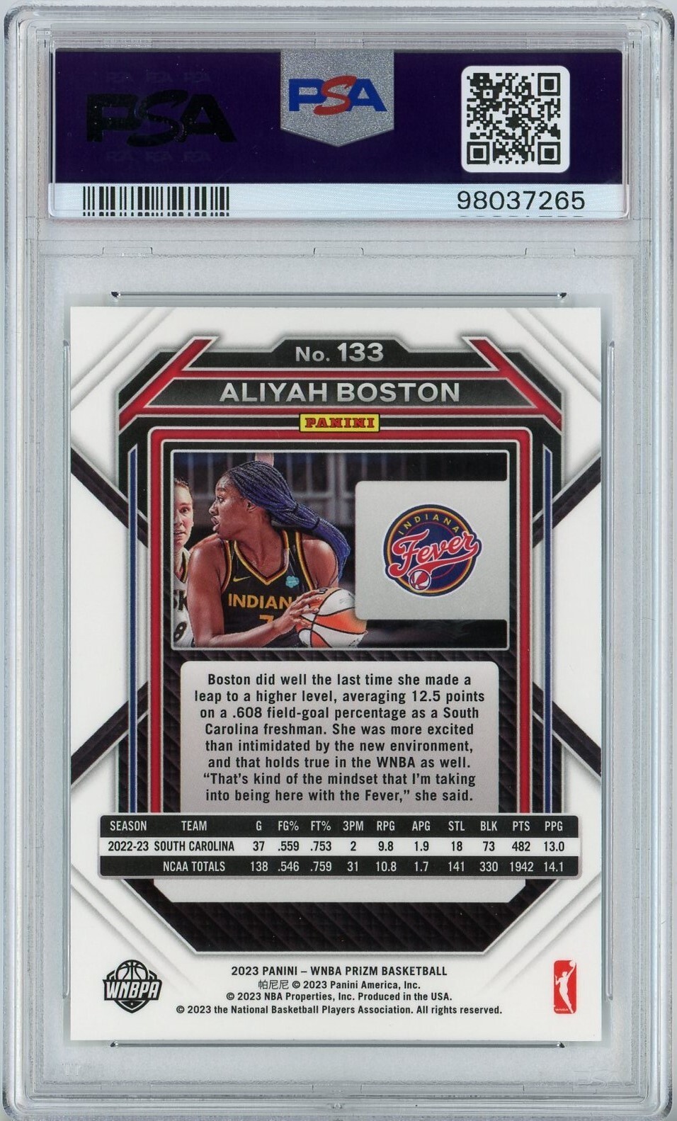 2023 Panini Prizm WNBA 133 Aliyah Boston RC PSA 10 Gem Mint POP 115 view 14
