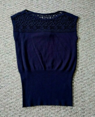 PREMISE STUDIO Womens Sleeveless Stretch Top Sz Medium Navy Blue
