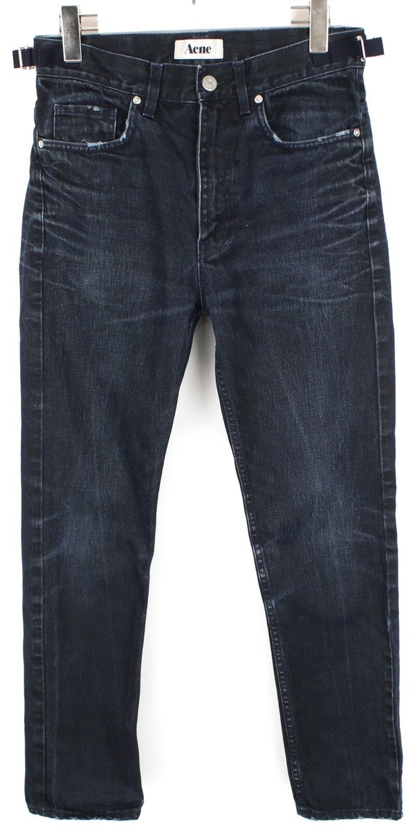 【oan】Damage Wide Black Blue Pants ACNE Jones Deep Jeans Men's W29 Slim Fit Half Belt Whiskers