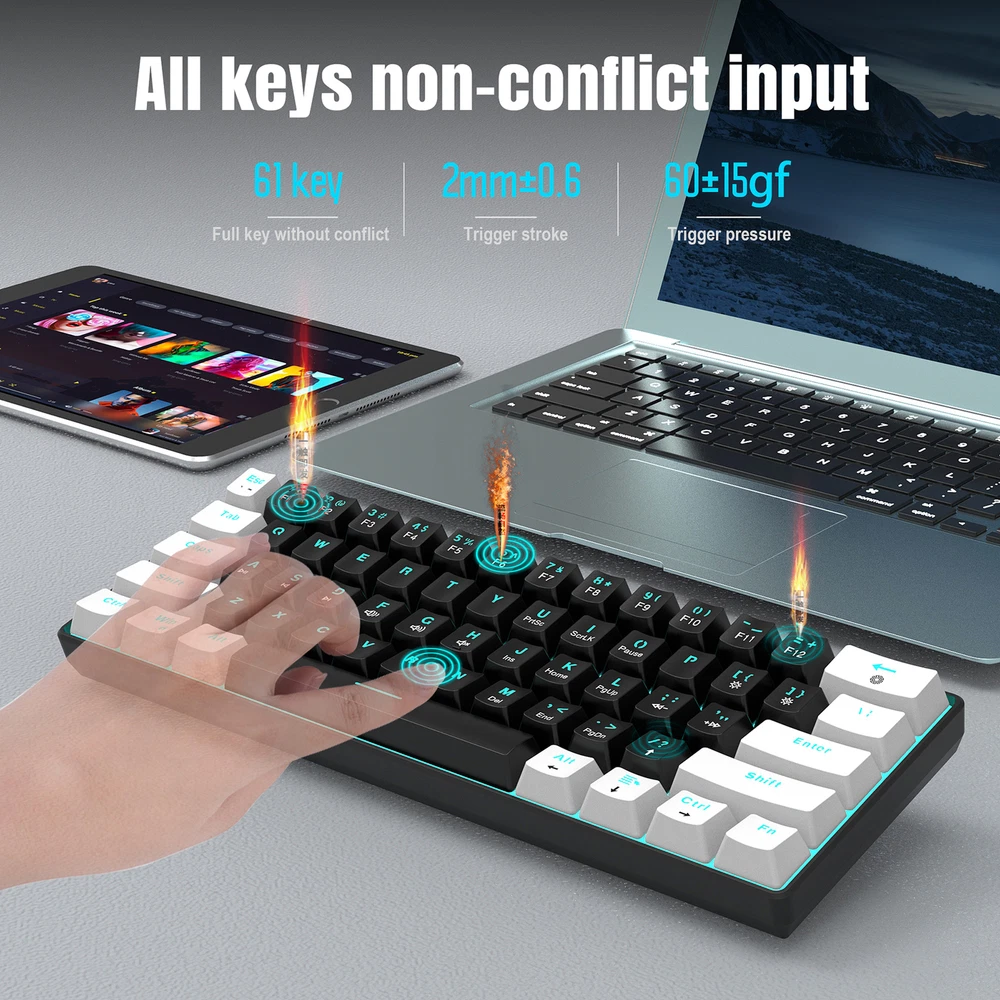 V900 Mechanical Gaming Keyboard 61-Key High-Quality W7I7 Design