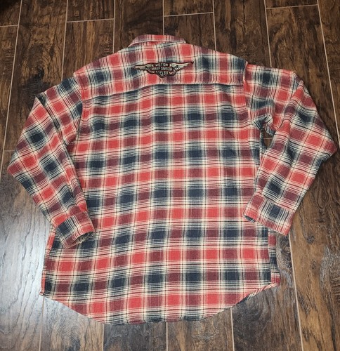 Harley Davidson Red Gray Cream Plaid Flannel Size Large See description - Picture 2 of 11