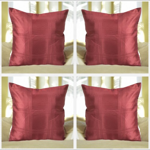 Set of 4 Burgundy Cushion Covers 16x16" 40x40cm Check Square Elegant Style Zip - Picture 8 of 9