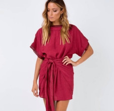 Princess Polly Wrap Dress 4 Burgundy Red Shimmer Short Sleeve