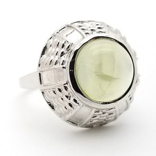 Signed 'PJC' Sterling Silver 925 Round Cabochon Green Quartz Band Ring Size 9