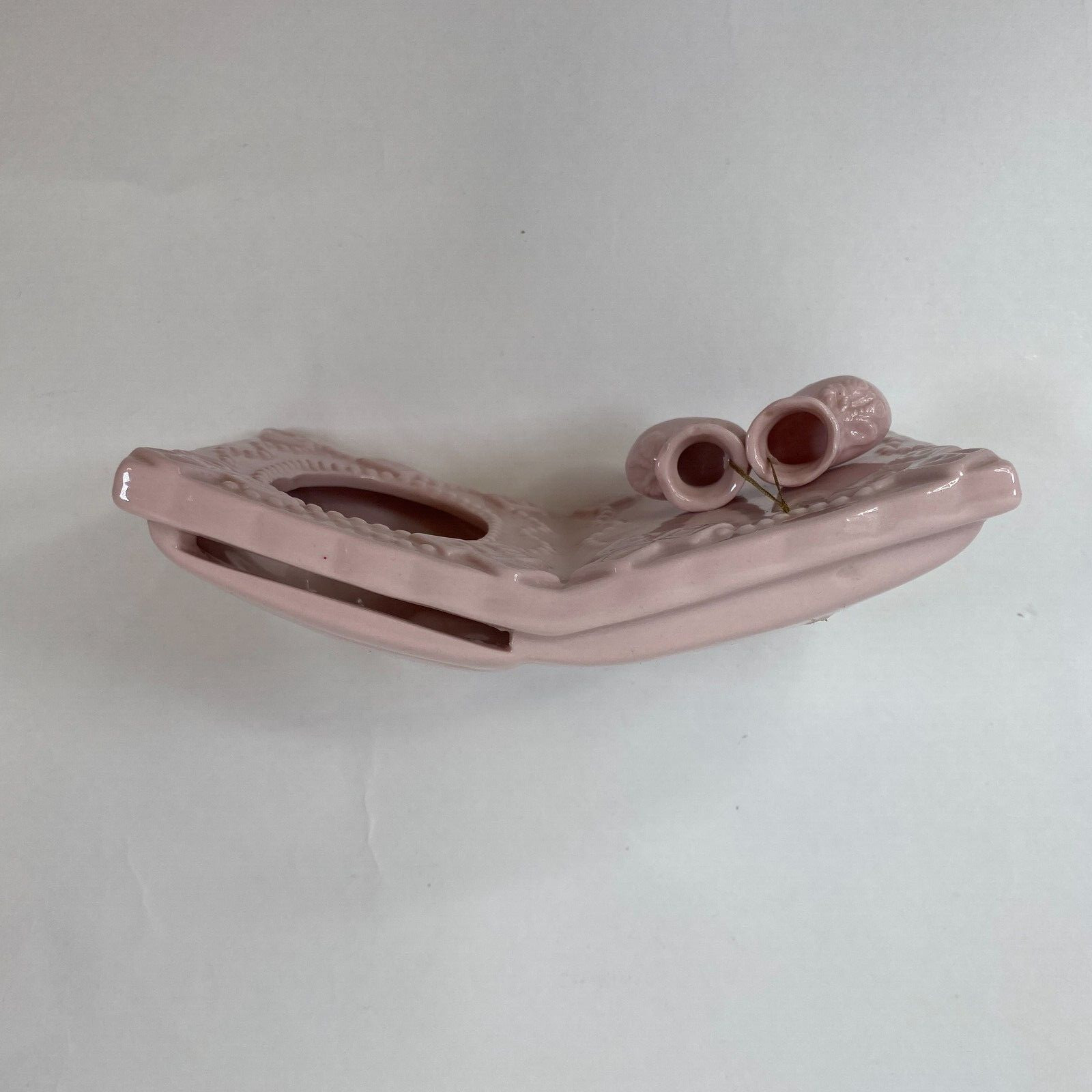 Baby Picture Frame ABC Vintage Ceramic Baby Booties Boots Nursery Pink Girl 4"