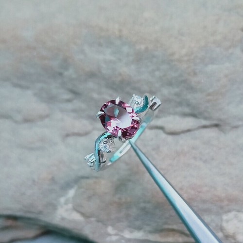 Lab Created Alexandrite Ring, 925 Sterling Silver Ring, Color Change Stone Ring - Picture 6 of 10