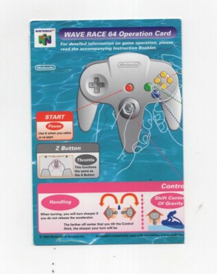 Wave Race 64 N64 Quick Reference Operations Card INSERT ONLY Authentic