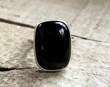 Solid 925 Sterling Silver Natural Black Onyx Ring Gemstone Jewelry For Her L 47