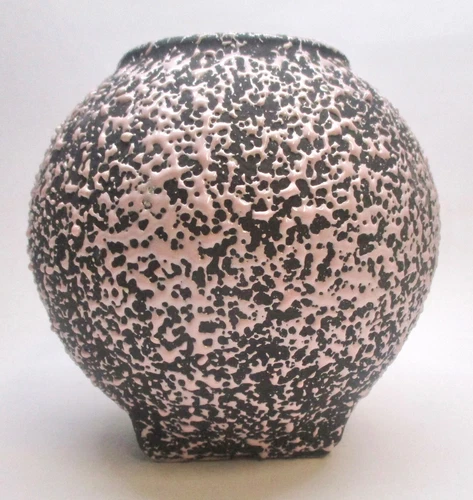 VTG 1950s Shawnee KENWOOD USA Spatterware Round Pink & Black Vase Number 2100