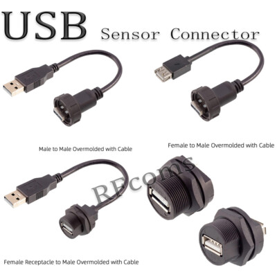 Waterproof Connector Cable F/M USB2.0 Sensor Connector Back Mount Adapter Cables