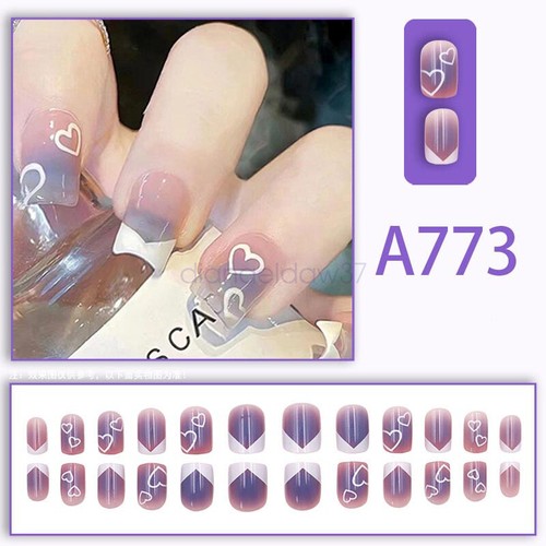 Press On Nails Glue Gel On False reusable Fake French Nail Tip Multicolor AU - Picture 27 of 57