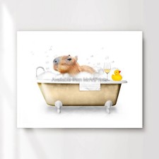 Capybara in Bath Bathroom Art Poster Print Funny Picture A4 A3 A2 A1 XL Neutral