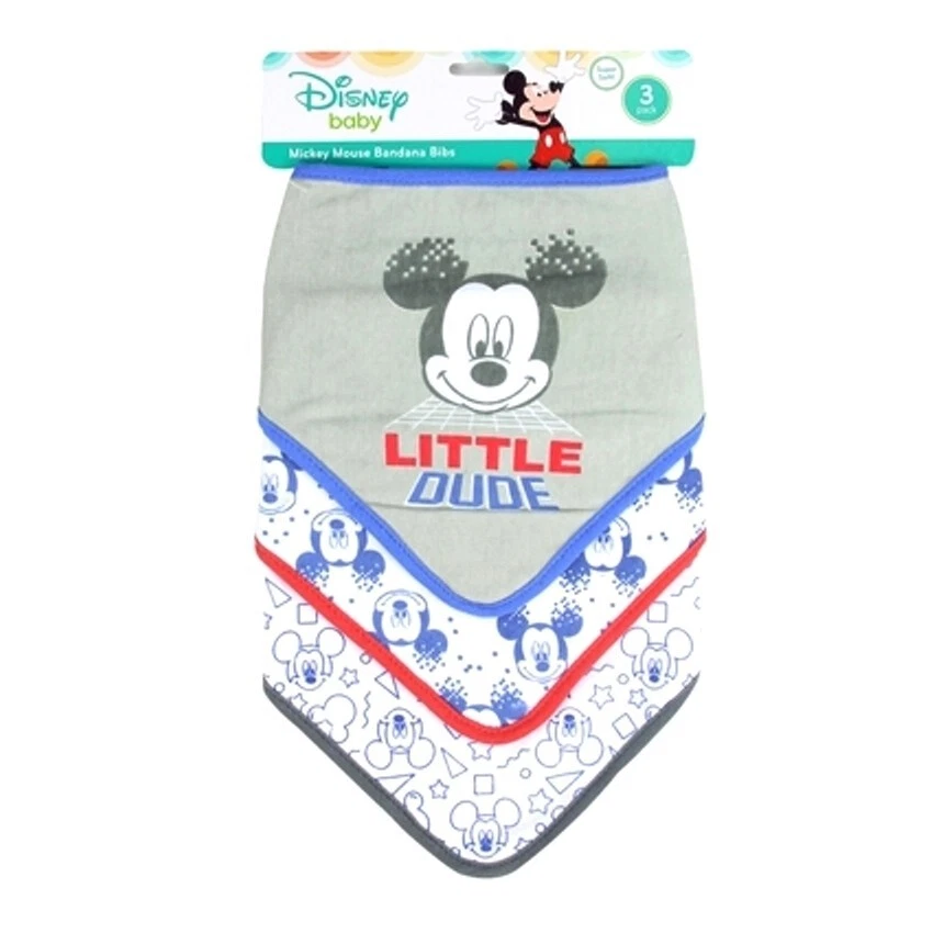 NUEVO Disney Mickey Mouse Bandana Baberos Babeo Dentición Comer Juego de 3 Piezas Azul Rojo Foto 2 de 4
