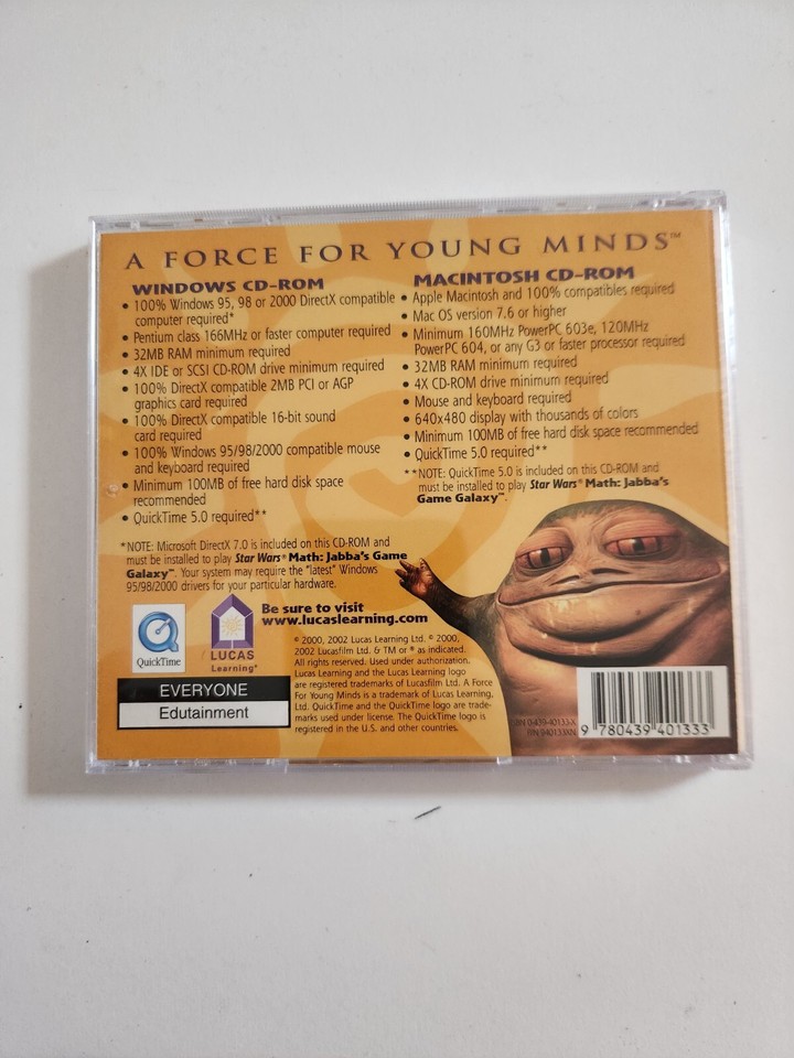 Star Wars Math Jabba's Game Galaxy CDRom Lucas Learning PC Game 2002