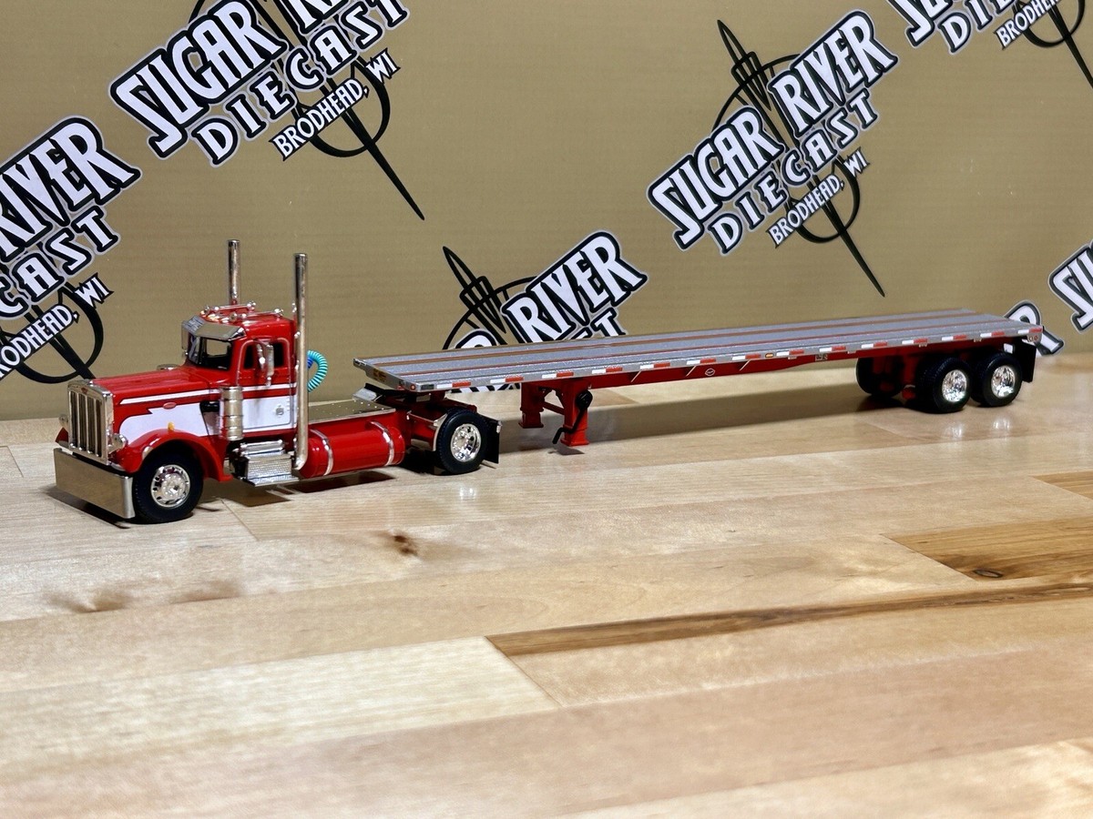 DCP 1/64 Peterbilt 359 Red day cab Flatbed Semi Truck Farm Toy new