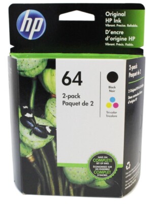 HP 64 Black Tricolor Ink Cartridge Set X4D92AN N9J89AN N9J90AN Exp 2026+ OEM Box