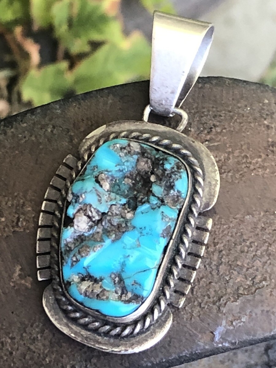 Navajo Sterling Silver Turquoise Pendant signed DC | eBay