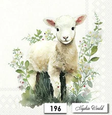 (196) TWO Paper LUNCHEON Decoupage Art Craft Napkins LAMB SHEEP EASTER INNOCENCE