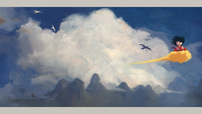 Anime dragon ball nimbus artstation sky clouds daniel Playmat Gaming Mat Desk