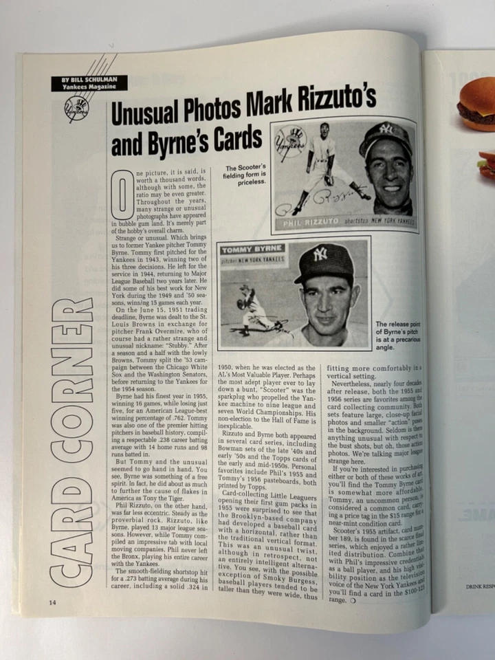 1992 New York Yankees scorebook / program • Matt Notes • Yankees v Blue Jays - Image 4 of 4