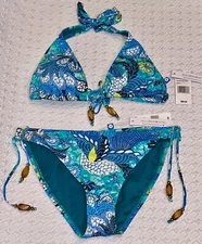 BLEU ROD BEATTIE Paradise Found Oahu Teal Blue Halter Bikini Swim Suit Womens 6