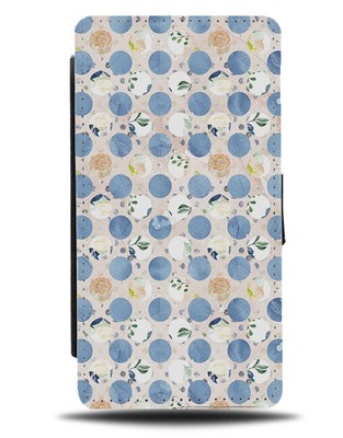 Blau fruchtig Tupfenmuster Flip-Geldbörse Etui Blumenmuster Blume weiß Punkte E886 