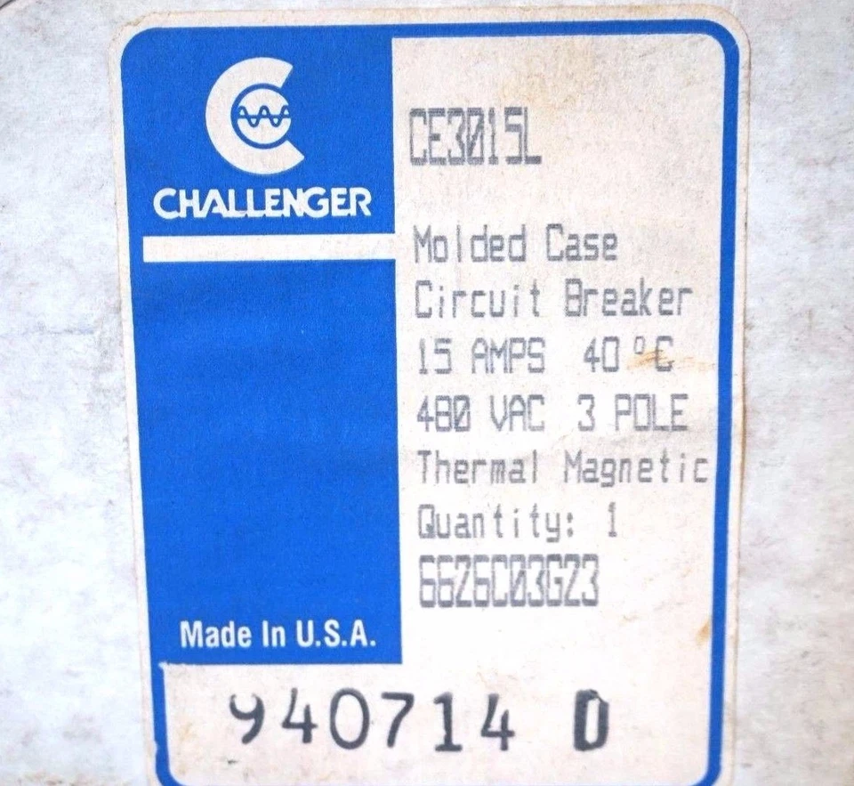 NUEVO DISYUNTOR CHALLENGE CE3015L 3 POLOS 15A 480 VAC Foto 2 de 2