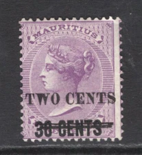 M15709 Mauritius 1891 SG120 - 2c on 38c on 9d pale violet.