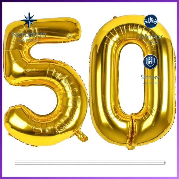 Zahlen Luftballons 50 Gold Folienballons Helium Geeignet Geburtstag Deko Party-image
