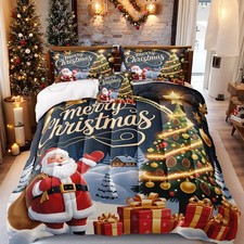 Christmas Comforter Set Queen Size,Santa Claus Christmas Tree Luxury Quilt Fe...