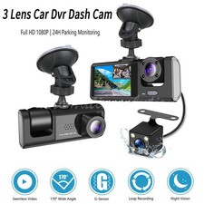 Dash Cam Car HD 1080P Front/Rear/Inside Dual Lens Video Recorder Camera G-Sensor