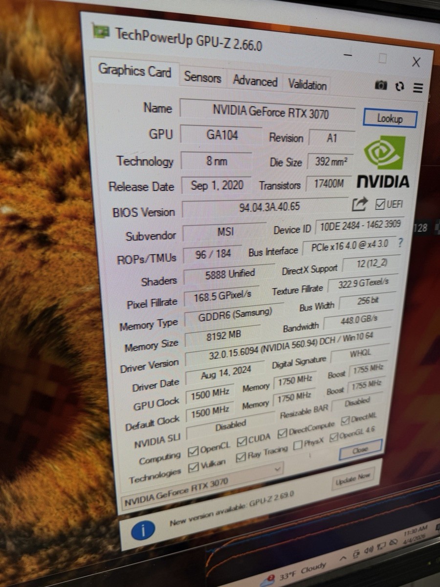 MSI GeForce RTX 3070 VENTUS 2X OC LHR 8GB GDDR6 Graphics Card for