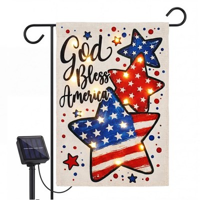 God Bless America LED Garden Flag Solar Powered Double Sided Yard Flag with S...