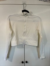 Fabletics M White Ribbed Zip-Up Jacket Cropped