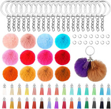 150 Pcs Faux Fur Pom Pom Keychain Tassels, 30 Pcs 2.4Inch Multicolor Pom Poms K