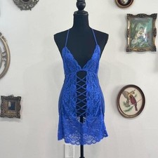 Seduction Blue Lace Lace-Up Babydoll Lingerie Slip   Sheer Mesh XL