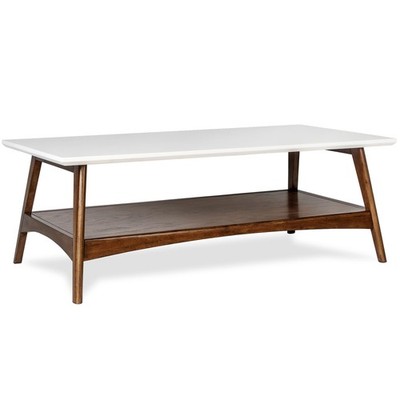 Rectangular Wood Coffee Table With Solid Wood Frame & Legs, Living Room Coffe...